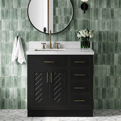 Ensemble de meuble-lavabo rectangulaire rectangulaire gauche 37 po avec comptoir à quartz blanc pur 1,5 po Chevron