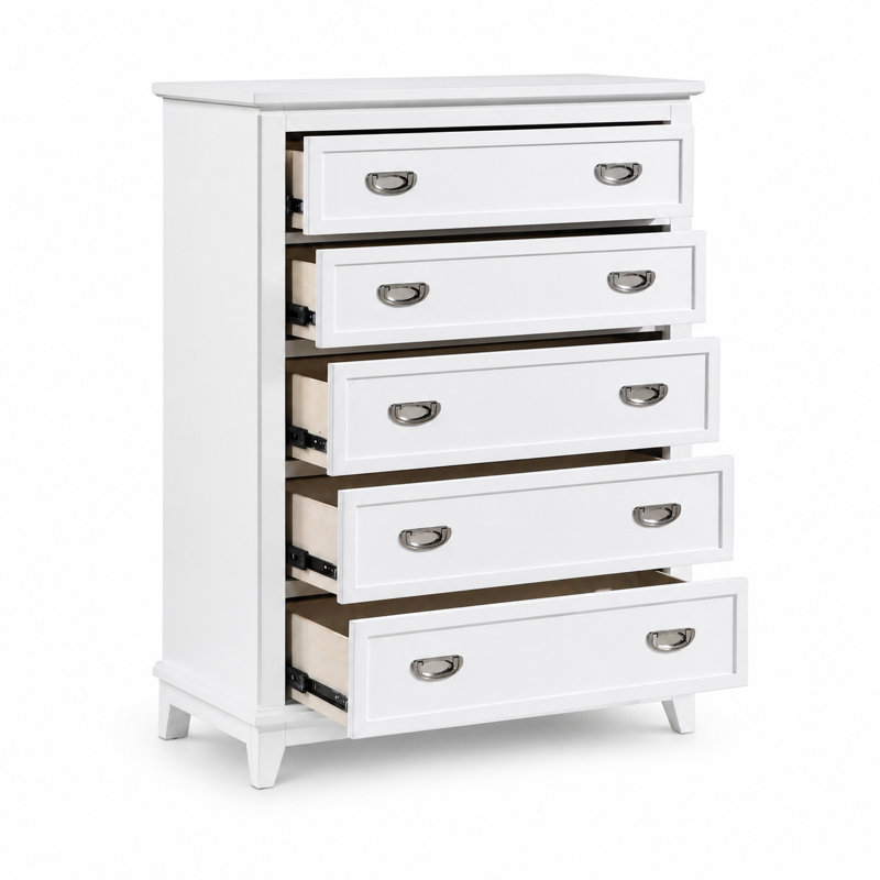 Commode moderne à 5 tiroirs 36,5 po Beckett, Blanc