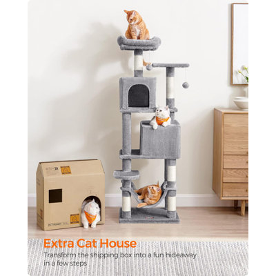Arbre à chat, tour à chat de 61 pouces pour chats d'intérieur, maisonnette pour chat à plusieurs niveaux avec 5 poteaux à griffer