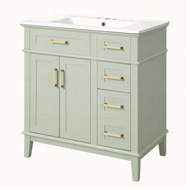 Meuble-lavabo 30 po avec lavabo en céramique, Vert clair