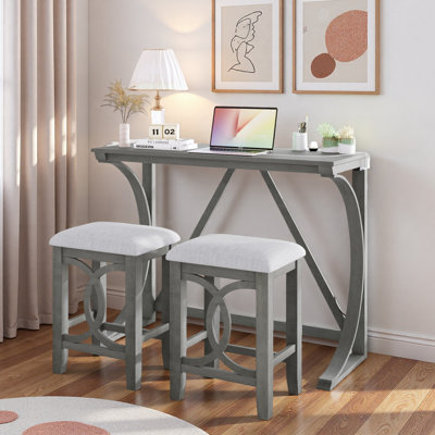 Farmhouse 3-piece Counter Height Dining Table Set With Usb Port And Upholstered Stools
