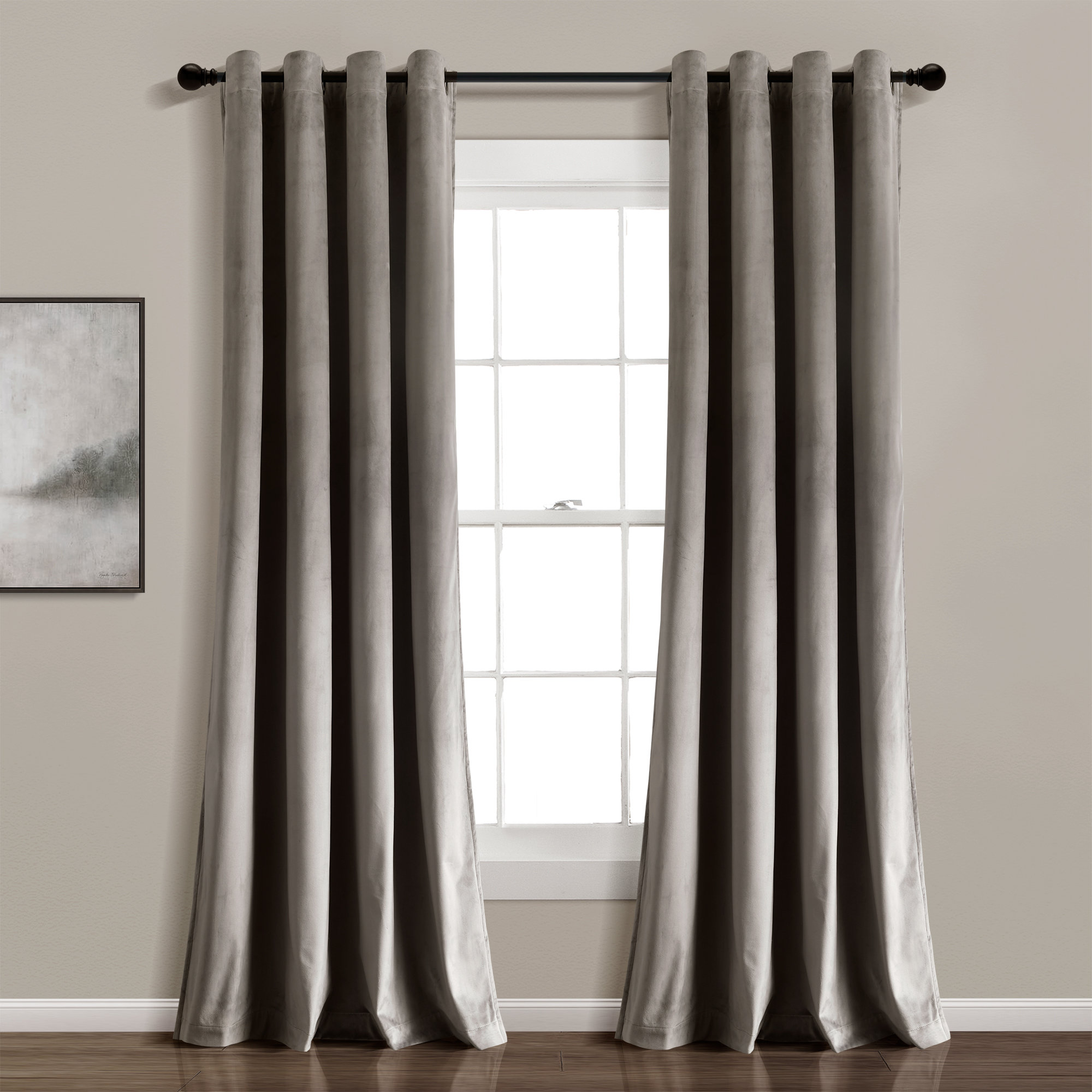 Prima Velvet Solid Blackout Polyester Curtain, Gray