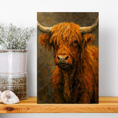 Highlander écossais avec manteau à poils longs et cornes, art contemporain contemporain