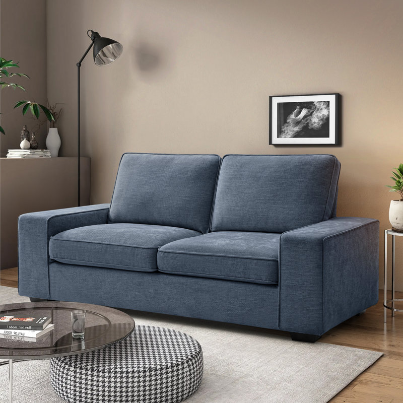 Vroni 71.6'' Upholstered Chenille Loveseat Square Arms Sofa Modern Style Couch with Detachable Sofa Cover, Blue Canvas