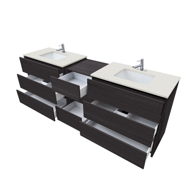 Ella 92'' Double Bathroom Vanity with Engineered Quartz Top, Black, 4" Centerset, Galaxy White