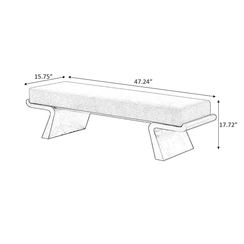 Banc rembourré blanc, H 17,72 po x l 47,24 po x P 15,75 po