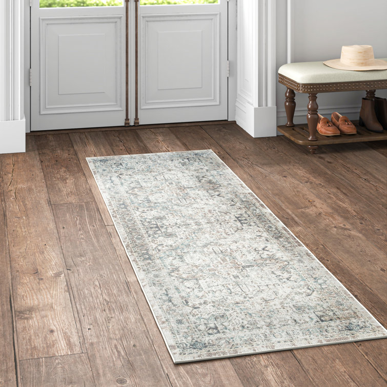 Peton Machine Washable Oriental Cotton Gray Area Rug