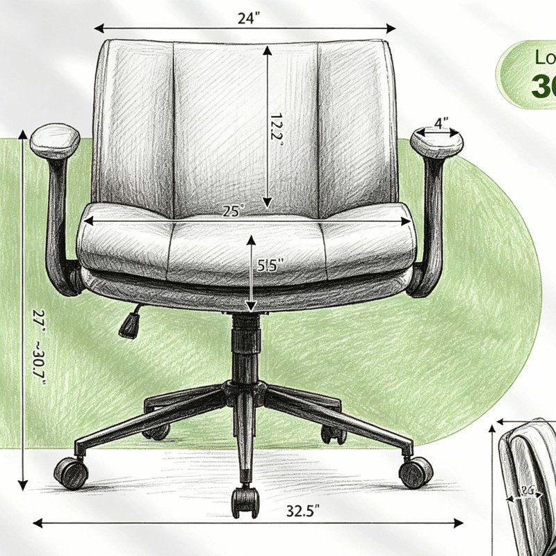 Ergonomic Cross-Legged Office Chair with Flip-Up Armrests, PU Leather Swivel Desk Chair with Adjustable Height, Tilt Function, and Wide Seat