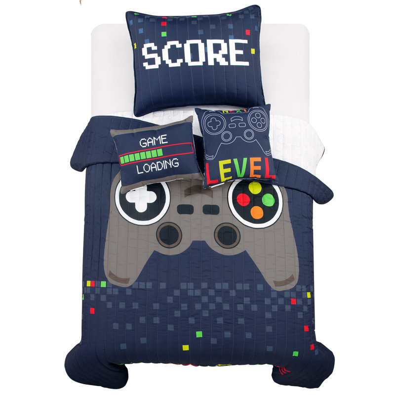Navy Twin Reversible Boys' Video Game Quilt Set