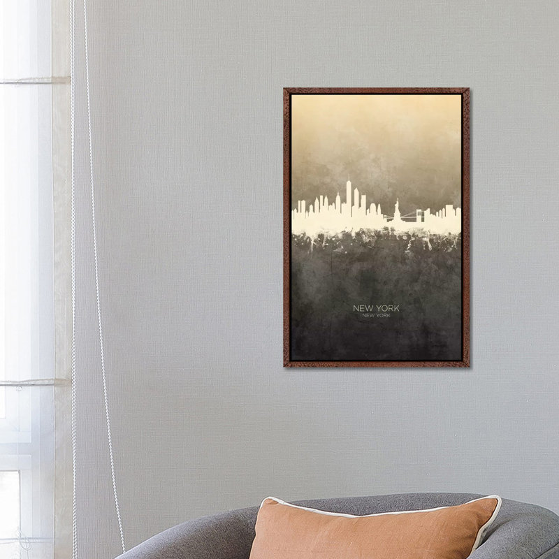 New York New York Skyline Taupe by Michael Tompsett - Print on Canvas, Classic Brown Wood Framed, 66.04 cm H x 45.72 cm W