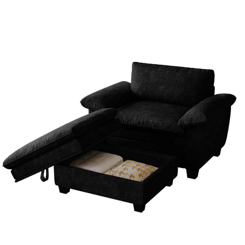 Chaise longue 51 po avec revêtement en chenille noir doux pour le revêtement de la chambre à coucher, Noir