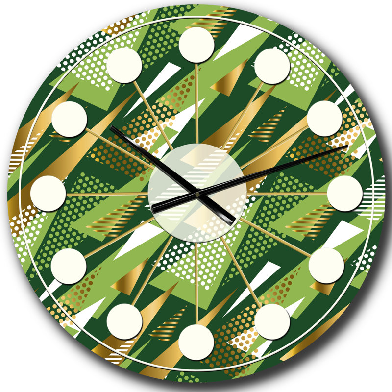 Horloge murale triangulaire dorée et verte I - Design Mid-Century, Grand