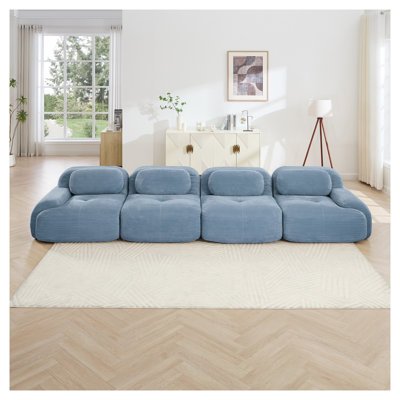 Canapé modulaire en velours côtelé bleu 4 places, canapé ergonomique adapté aux animaux de compagnie sans assemblage requis