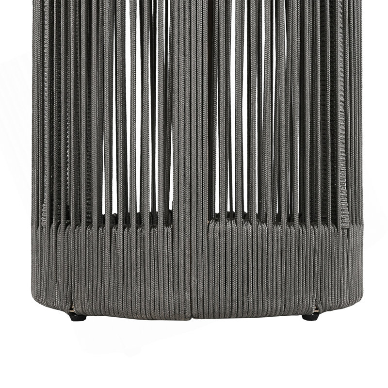 Table d'appoint d'extérieur en corde de rotin et bois d'acacia - Mobilier de patio résistant aux intempéries pour le jardin et le balcon - Gris / fer naturel | Idée de cadeau