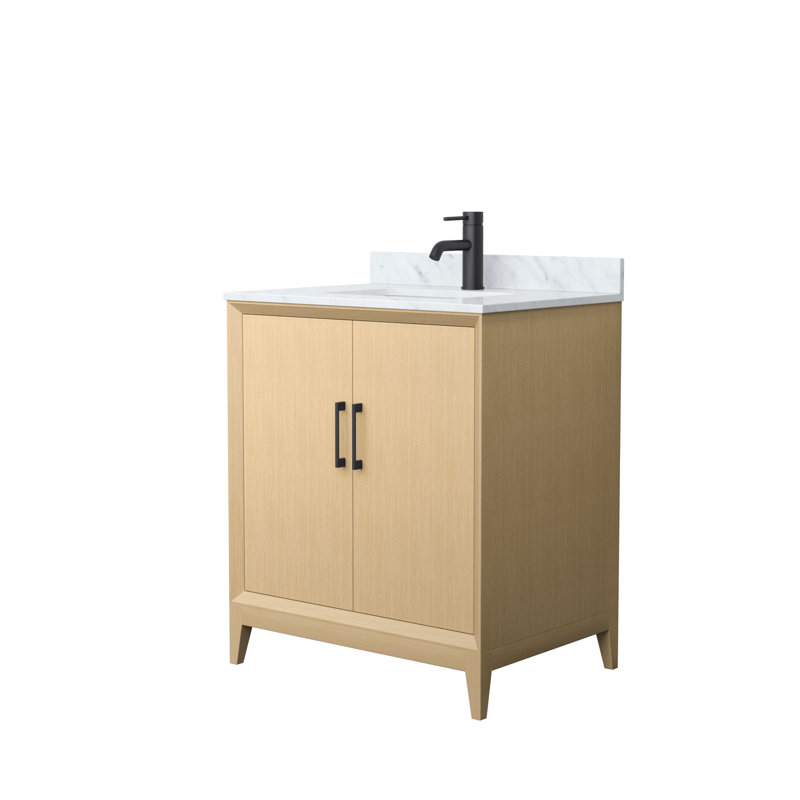 Janna 30" Freestanding Single Bathroom Vanity with Marble Top, Matte Black