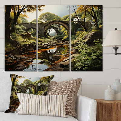 «Countryside The Old Bridge I», reproduction sur toile 3 pièces