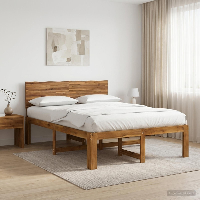 Solid Wood Bed Frame, European Double (140 x 200 cm), Natural