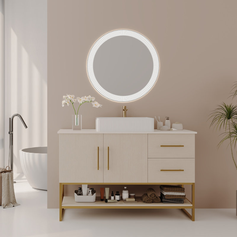 Meuble-lavabo moderne 47,2 po avec lavabo vasque et armoire d'appoint dorée