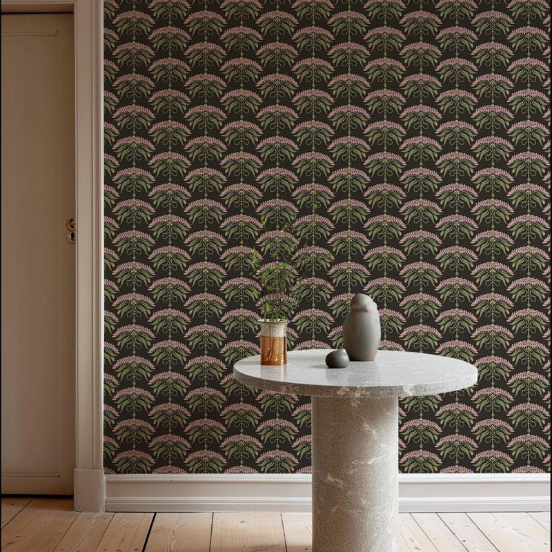 Fleur de Réve - Floral Wallpaper, Soot, Faux Grasscloth