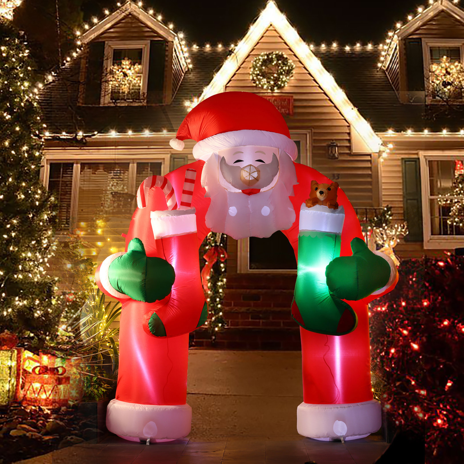 The Holiday Aisle® Inflatable Santa Stocking Arch Outdoor with LED ...