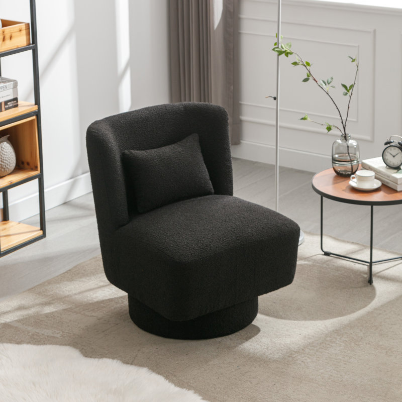 Ollia Upholstered Swivel Slipper Chair, Black 100% Polyester