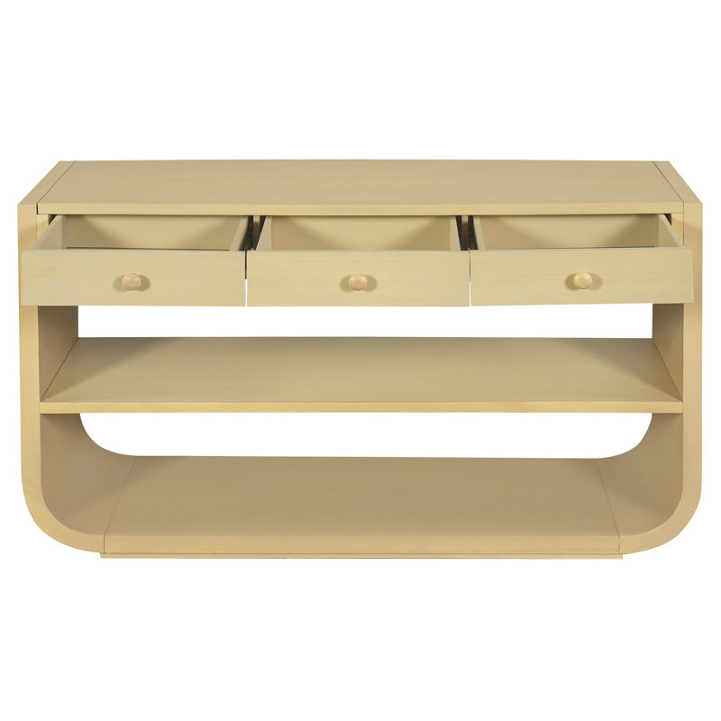 Console moderne avec 3 tiroirs à fermeture en douceur et 2 tablettes ouvertes, base en bois massif, table d'entrée pour le vestibule