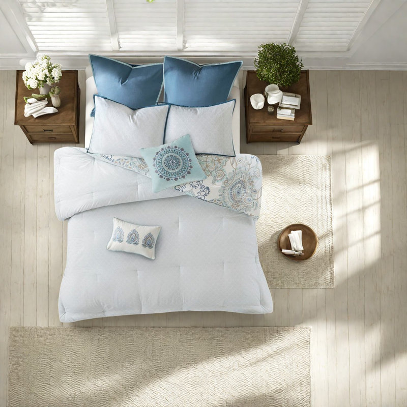 Ensembles de literie botanique en coton de qualité supérieure, bleu chic pour la chambre à coucher