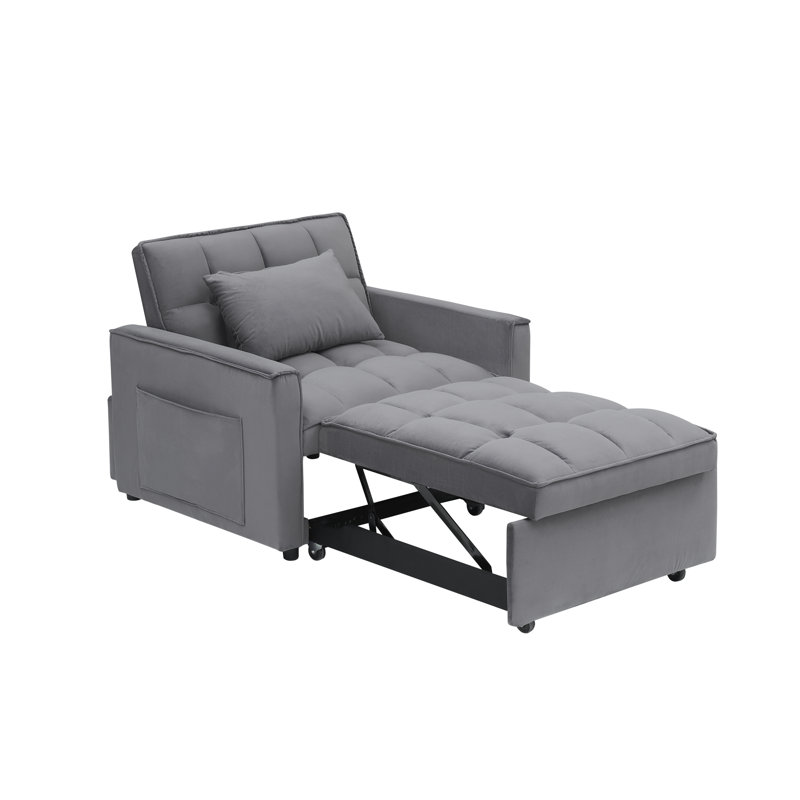 Canapé-lit convertible 3-en-1 Cahir, Velours gris velours