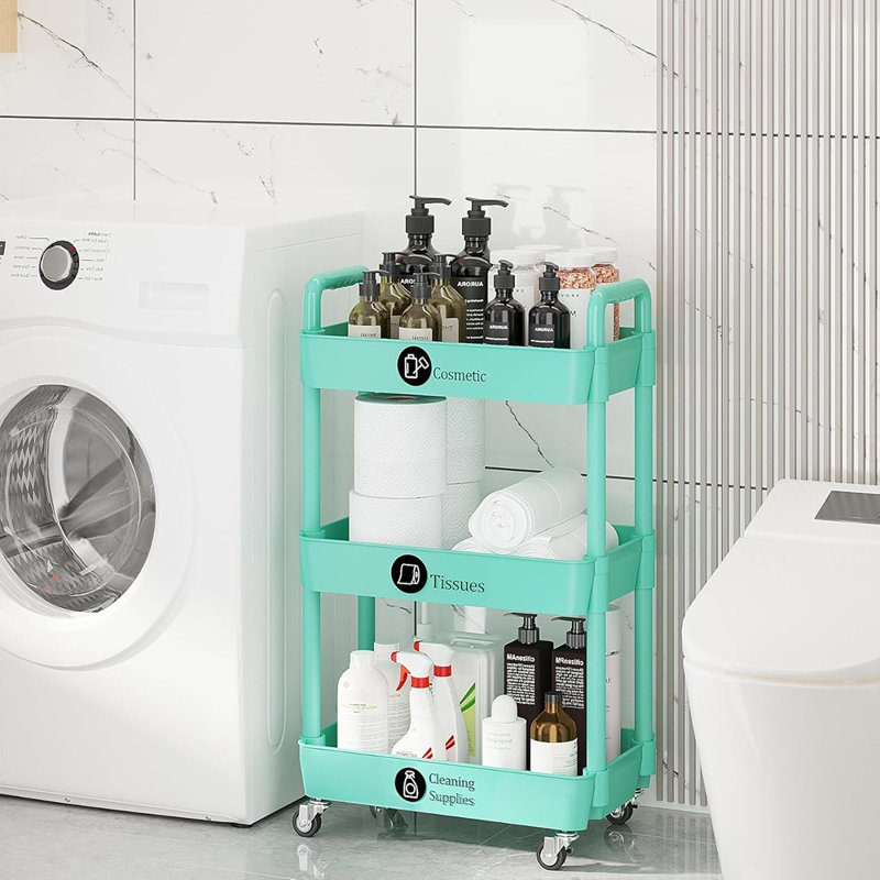 Chariot utilitaire à 3 niveaux avec roulettes, rangement multifonctionnel et étagère mobile pour la cuisine, la salle de bain ou la salle de lavage