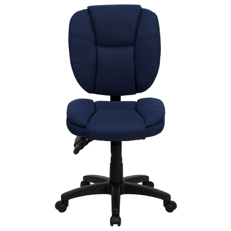 Mid-Back Multifunction Ergonomic Task Office Chair with Pillow Top Cushioning, Navy Fabric, Armless