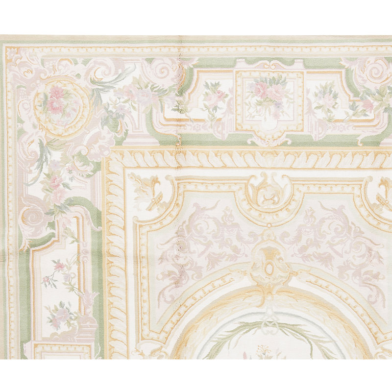 Tapis beige et vert noué à la main de haute qualité