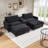 112.5 '' Wide U-Shaped Modular Comfy Cloud Upholstered Corduroy Sectional Loveseat with Ottomans, Center Console & Cup Holders-1943303982