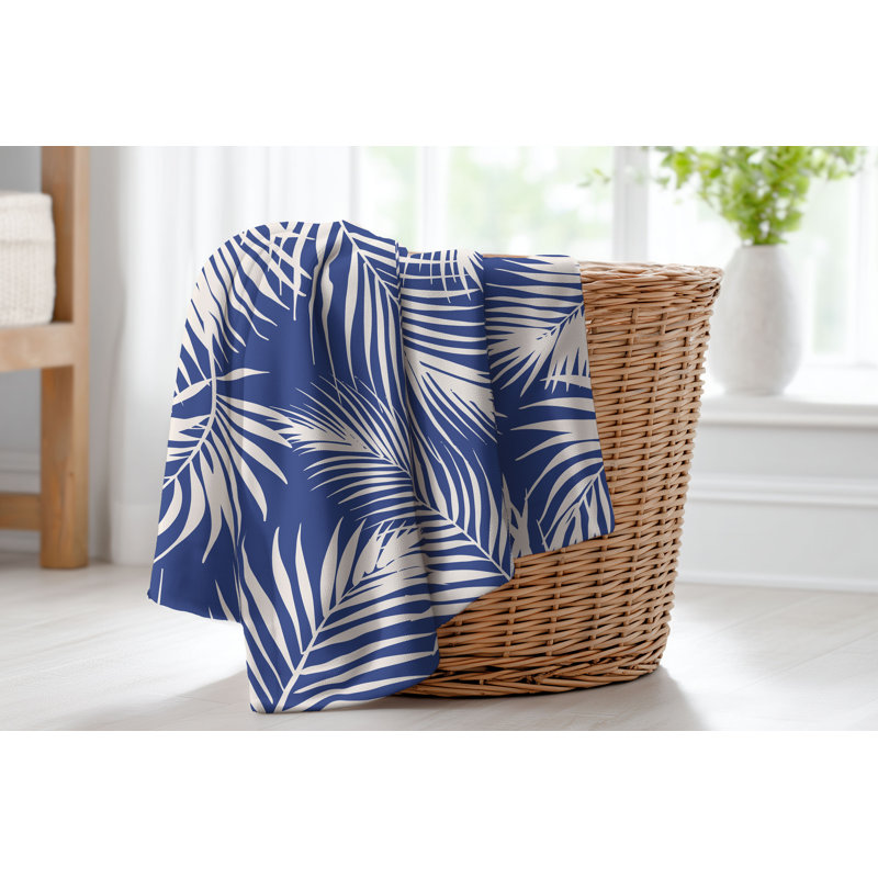 Couverture en velours de coton Waving Palms, L 80 po x l 60 po, Marine