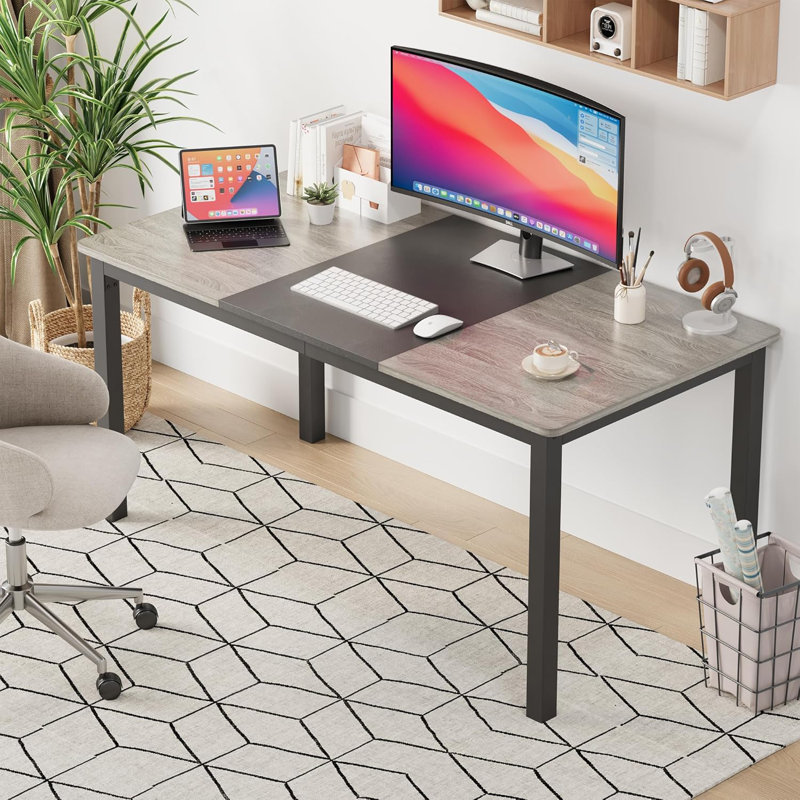63" Computer Desk, Large Office Desk with Metal Frame, Deep Workstation for Home Office, Gray