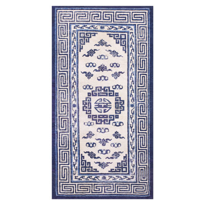 Tapis mongol antique blanc et bleu
