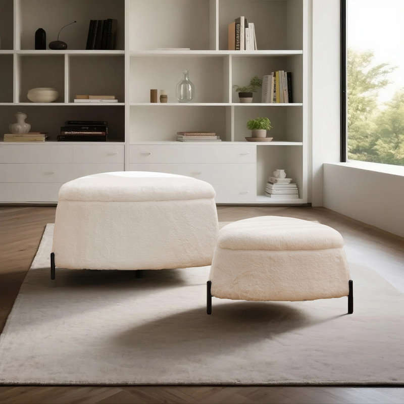 2-Piece Storage Ottoman Set Versatile Footrest, Shoe Bench & Side Table, Ivory