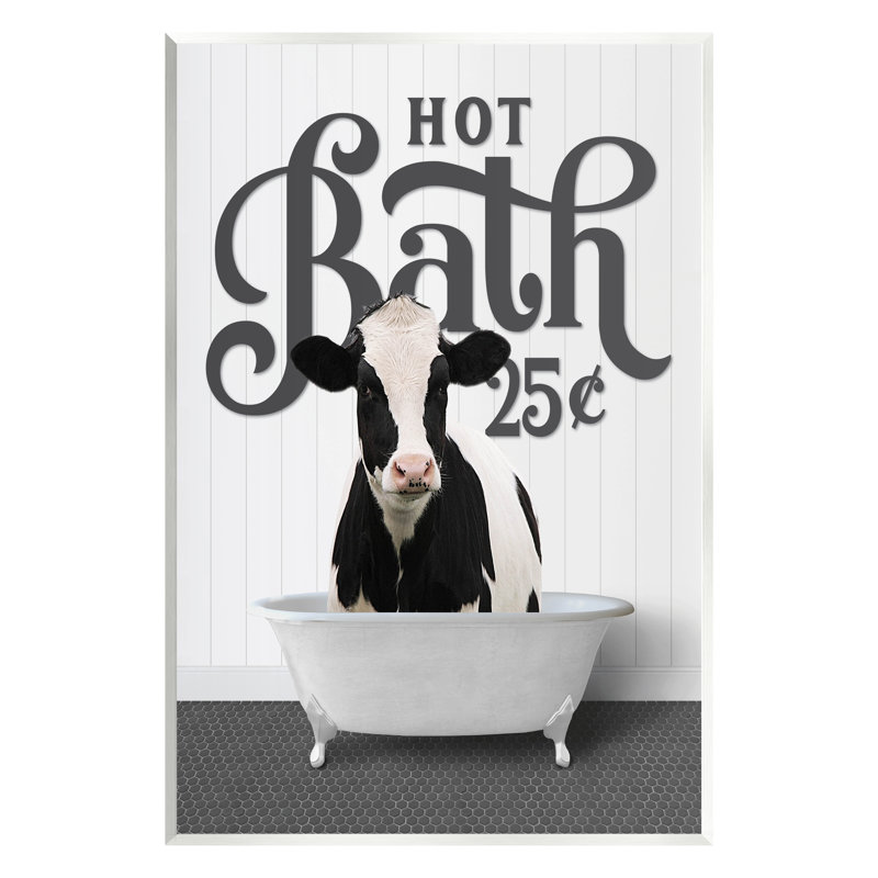«Vintage Hot Bath Cow on MDF» par impression à lettres et doublée, H 15 po x l 10 po x P 0,5 po