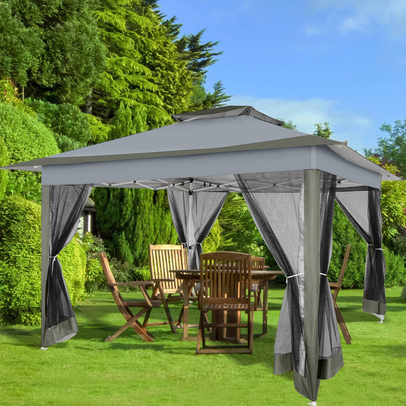 12x12 Outdoor Pop Up Canopy with Mosquito Netting Patio Tent, Dark Gray