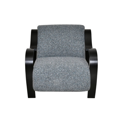 Curva Luxe Boucle Accent Chair with Black Upholstery and Matte Black Wood Arms, Mid-Century Modern Lounge Chair