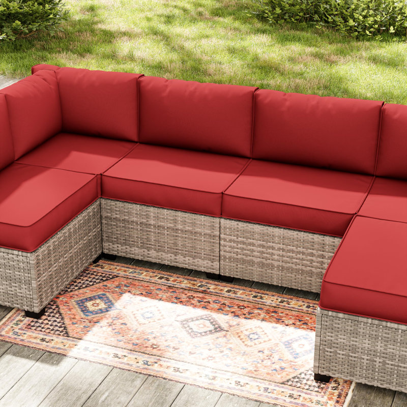 14-Piece Outdoor 4" Replacement Cushion Set Seat/Back Cushion (Set Of 6 Cushion , 6 Backrests , 2 Coner Cushions), Red