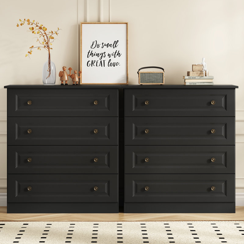4 Drawer Bedroom Dresser 29.5'' W Wood Modern Drawer Dresser (Set Of 2), Black