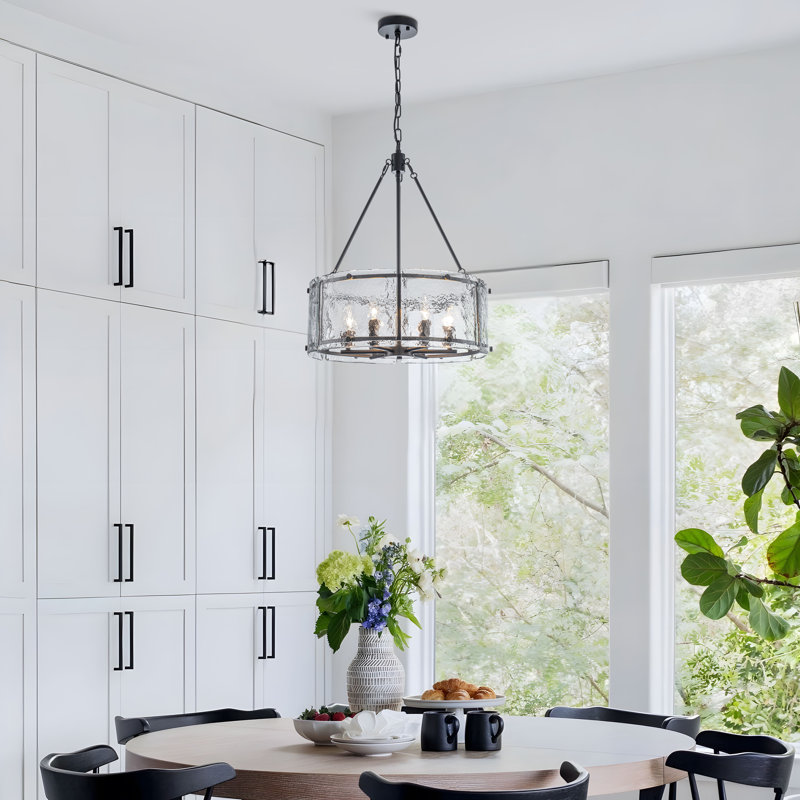 Lustre tambour en verre 6 lumières, Noir mat