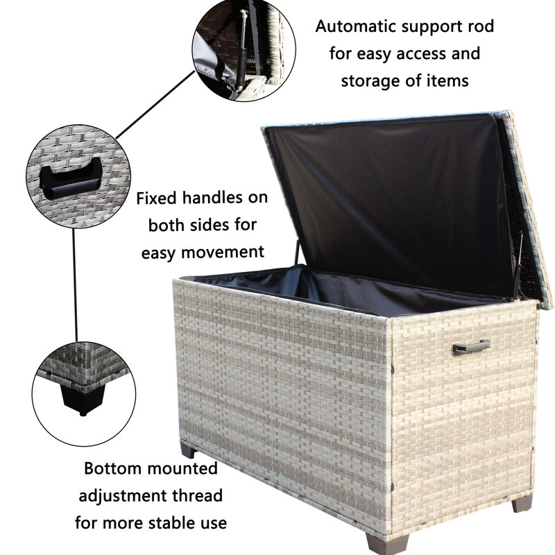 Large Grey Patio Storage - 148 Gallon Capacity. Enhanced Lid Strength. Interior. Mobility Handles. Pe And Iron. Assembly Required Box In Reinforced For Durability. Easy With Steel.