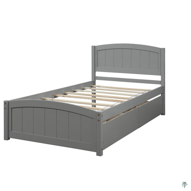 Lit plateforme simple avec deux tiroirs, Gris