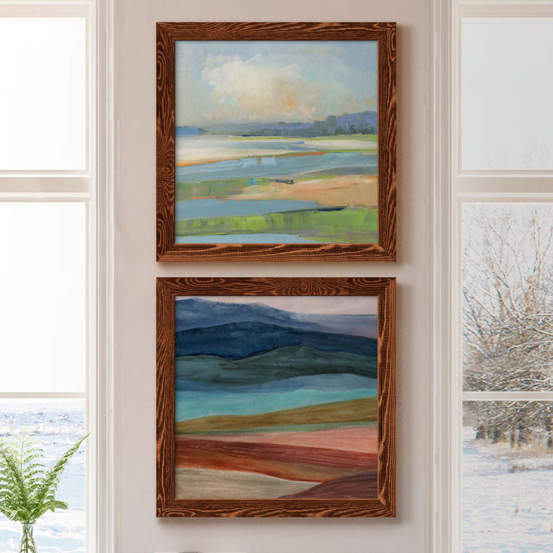 Pastel Coast - Ensemble de 2 peintures sur toiles encadrées, H 17 po x l 34 po x P 1,5 po, Érable encadré