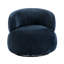 Fauteuil pivotant moderne en chenille bleue avec structure en bois massif et piètement en métal