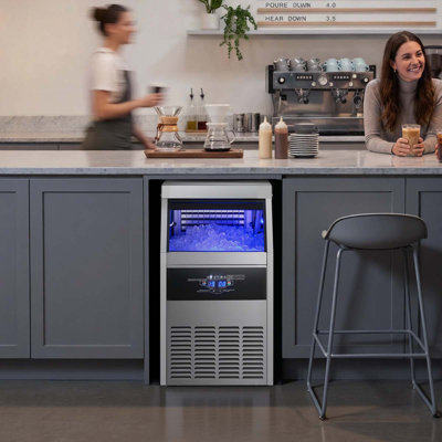 Commercial Ice Maker Machine, 150 lbs/24h with 30 lbs Storage Capacity, Built-in/Freestanding/Under Counter, Stainless Steel Ice Maker with LED Display & Self-Cleaning, for Home Bar Restaurant