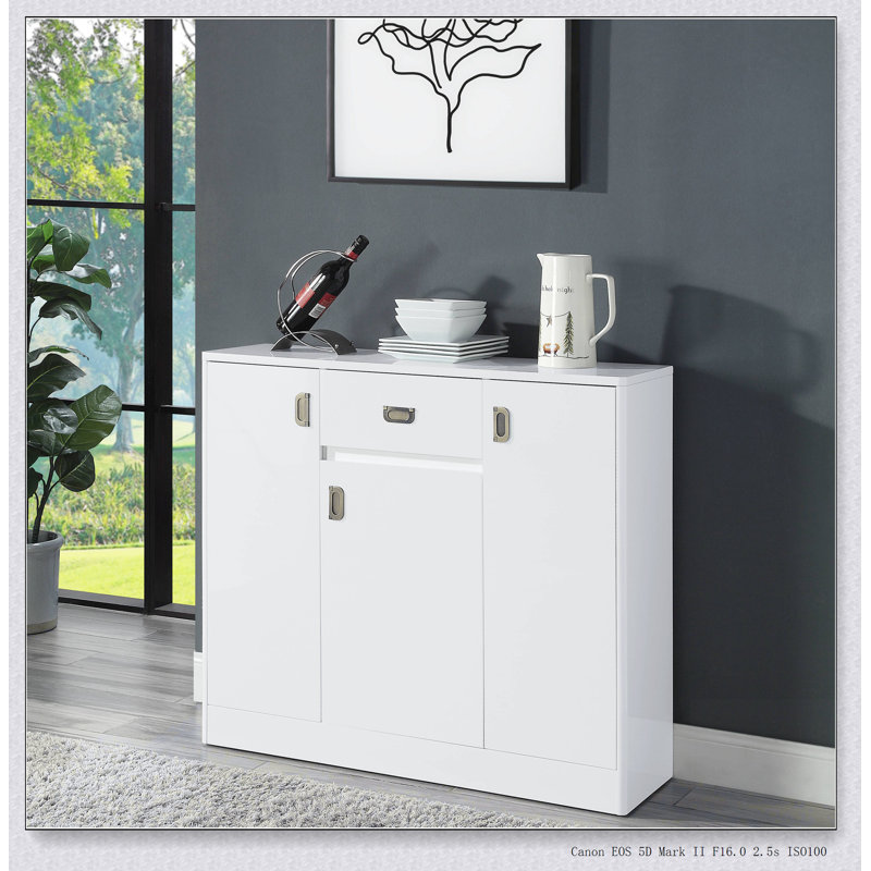 White High Gloss 3-Door Server with Drawer