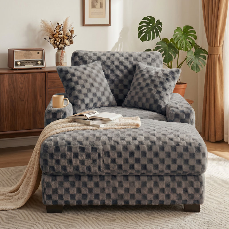 Chaise avec accoudoirs rembourrés en fausse fourrure de 41 pouces et fauteuil surdimensionné avec structure en bois, Gray