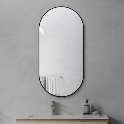 Miroir de salle de bain 48 po x 24 po HD, fixé au mur avec cadre noir moderne, suspendu verticalement ou horizontalement pour la chambre à coucher et le vestibule